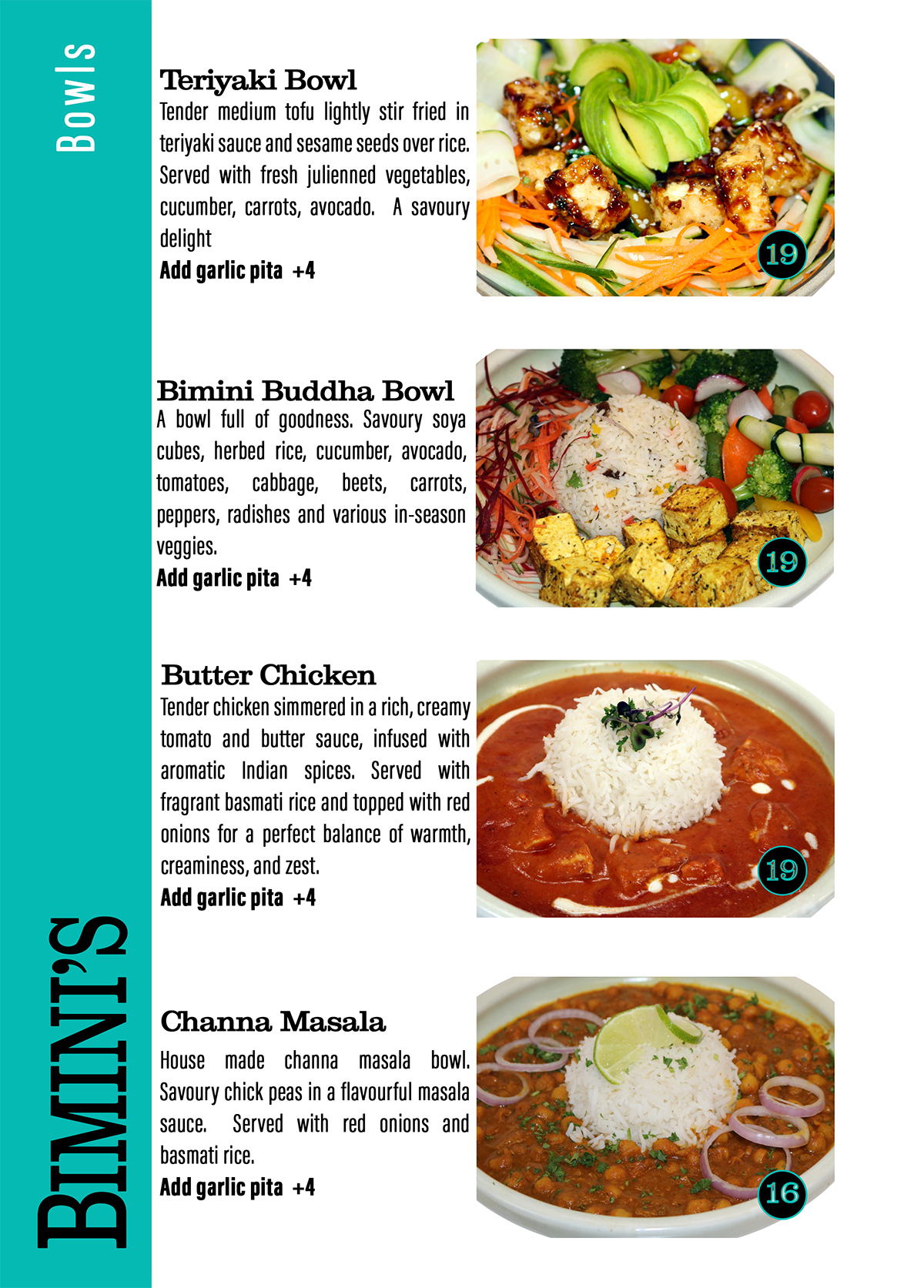 Biminis Menu